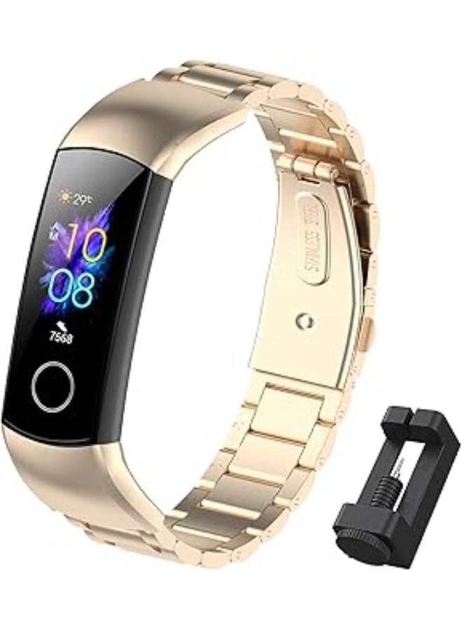 سوار متوافق مع هونر باند 5 باند 4، سوار بديل لساعة هونر باند 4/5، سوار معصم معدني من الستانلس ستيل، اكسسوارات سوار ساعة هونر باند 5/4 روز جولد